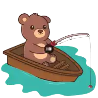 a cartoon of a teddy bear in a boat with a fishing rod