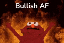 elmo is standing in front of a fire with the words bullish af above him .