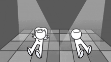 a black and white drawing of a girl and a man laying on the floor