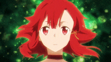 a close up of a red haired anime girl 's face