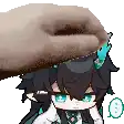 a pixel art of a person petting a cartoon character .