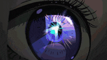 a close up of a witch with purple eyes