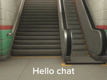 a staircase with the words hello chat on the floor