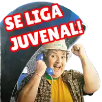 a man talking on a phone with the words se liga juvenal on the top
