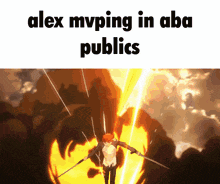 a cartoon of a man holding a sword with the words alex mvping in aba publics below him