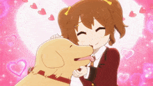 a cartoon girl is kissing a dog on the cheek
