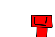 a cartoon drawing of a red cube with a yellow line behind it