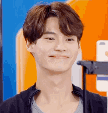 a close up of a person 's face with a smile on it