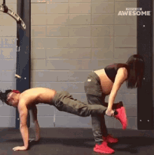Partner Pushups Pregnant GIF - Partner Pushups Pregnant Working Out Together GIFs