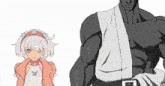 a drawing of a girl and a man with a bandage on their arms