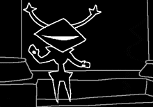 a black and white drawing of a frog in a room .
