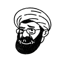 a black and white drawing of a man with glasses and a turban