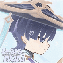 a drawing of a girl with scare huni written on the bottom right