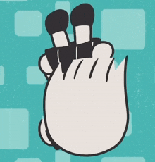 a cartoon drawing of a person 's hand upside down with a blue background