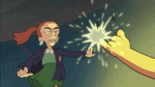 a cartoon of a girl being punched by a hand