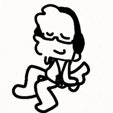 a black and white drawing of a man wearing headphones