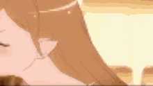 a close up of a person 's face in a cartoon with a blurred background .
