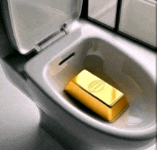 a toilet with a gold bar in it that says liberty on it