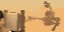 a cartoon of a man and a robot with a very long neck