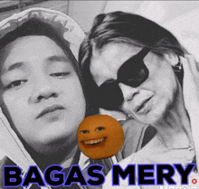 a black and white photo of a man and a woman with the words bagas mery