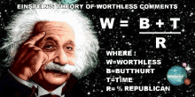 einstein 's theory of worthless comments is displayed on a poster
