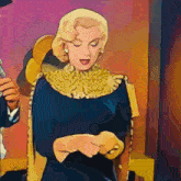 a cartoon of a woman wearing a blue dress and a gold collar