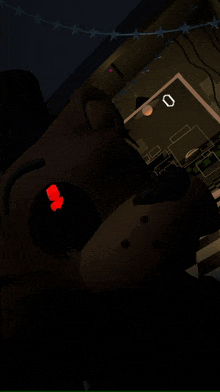 a drawing of a bear with a red heart in his mouth