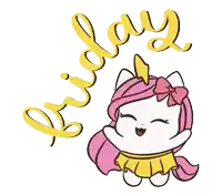 a drawing of a girl with pink hair and the words friday written above her