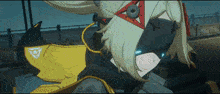 a close up of a cartoon character with a mask on