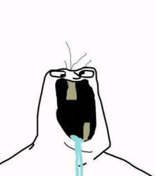 a cartoon of a man with his mouth open and a tear coming out of his mouth .