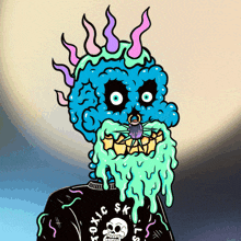 a cartoon drawing of a man with a beard and a shirt that says toxic s.k.