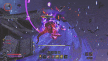 a screenshot of a video game with a purple background and the words the woodland courier at the top