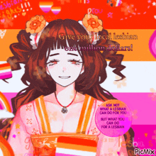 a picture of a girl with the words give your local lesbian one million dollars at the top