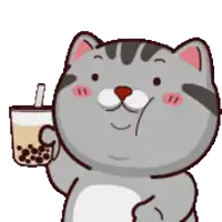 a cat is holding a cup of bubble tea