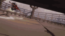 a cartoon character is flying through the air while holding a long sword