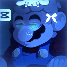 a cartoon of mario with hearts in his mouth and a bow on his head