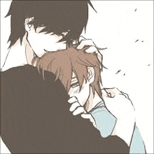 a man is hugging another man in a drawing .