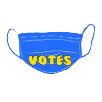 a blue face mask with the words de votes written on it