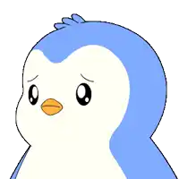 a penguin with a sad look on its face
