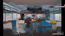 a painting of people on a roller coaster is made in animatica