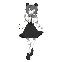 a black and white drawing of a girl with a mouse head