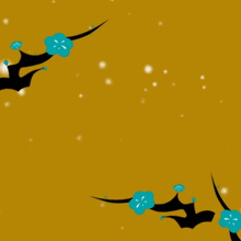 a yellow background with blue flowers and the words in arabic