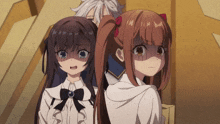 a group of anime girls are standing next to each other with one girl making a funny face