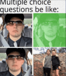 a man wearing sunglasses is sitting in a car next to a girl