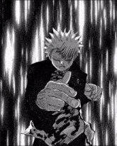 a black and white drawing of a person 's hand pointing