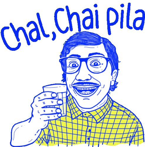 Man Holding Chai And Saying 'Come, Treat Me To Tea' In Hindi Sticker - Gup Shup Chal Chai Pila Stickers