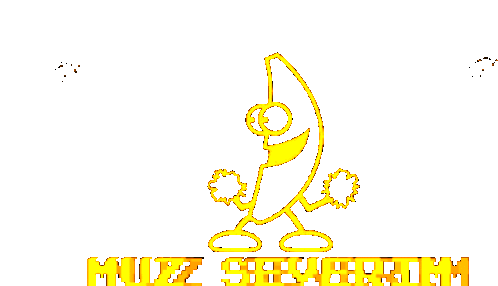 a cartoon drawing of a banana with the word muzz written beneath it