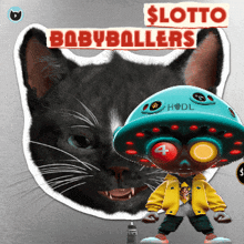 a sticker of a black cat with the words $ lotto babyballers on it