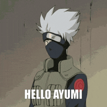 a cartoon character waving with the words hello ayumi on the bottom