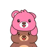 two teddy bears stacked on top of each other with a pink teddy bear on top of a brown teddy bear